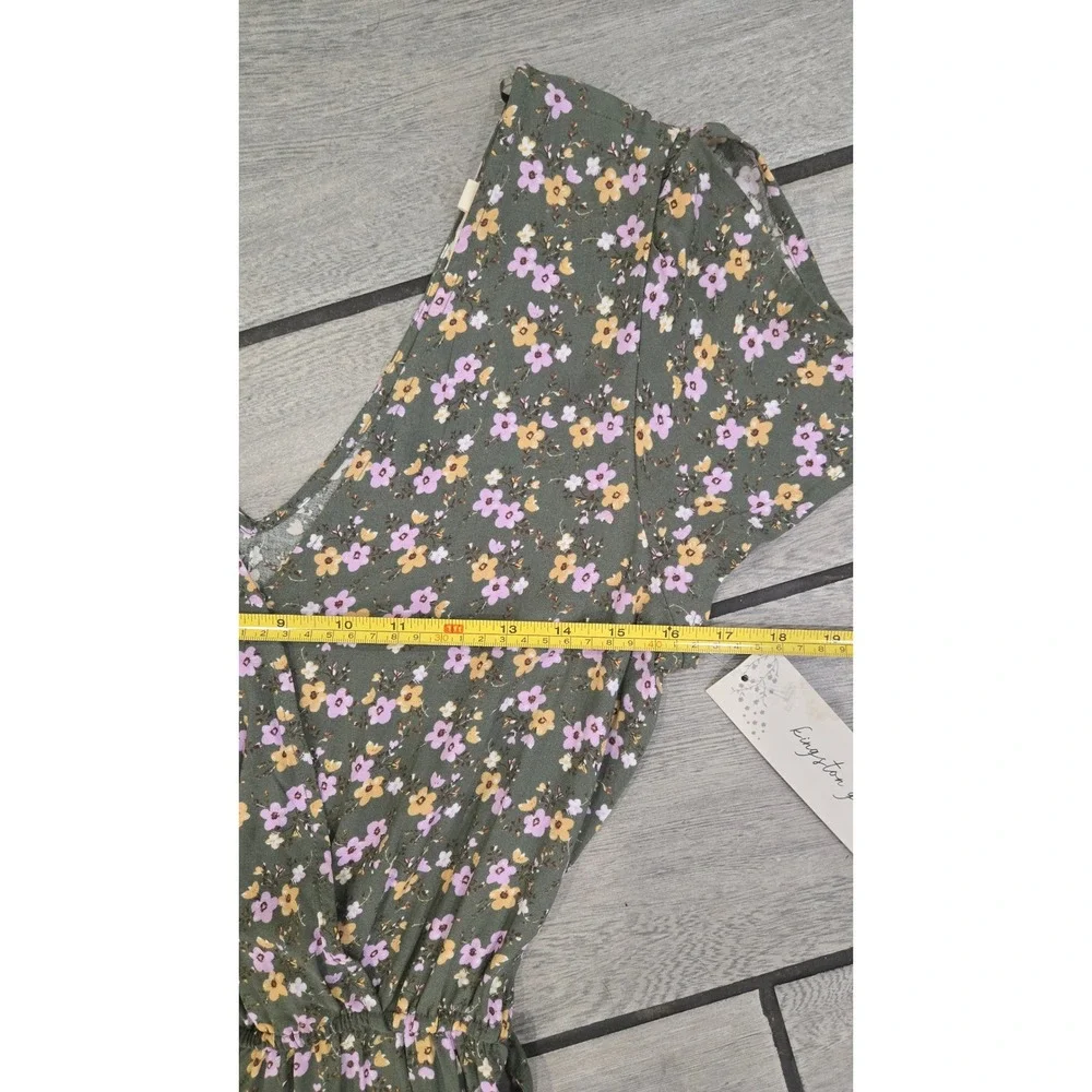 Kingston Grey Olive Green Floral Wide Leg Jumpsuit V-Neck Short Sleeve Medium NW